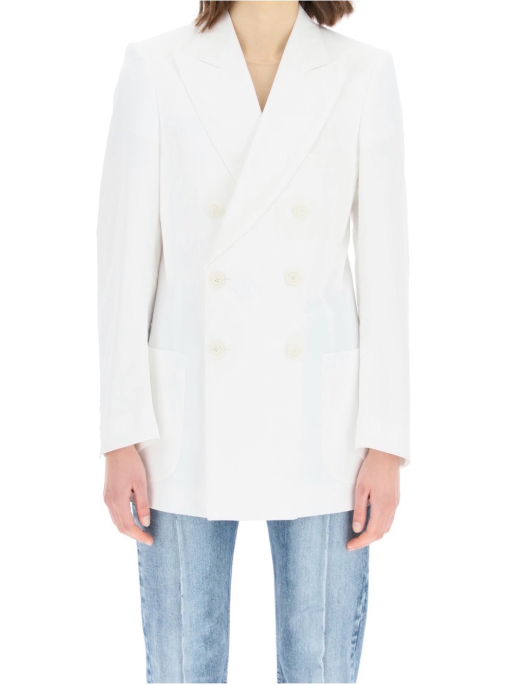 Maison Margiela Double-Breasted White Blazer with Padded Shoulders